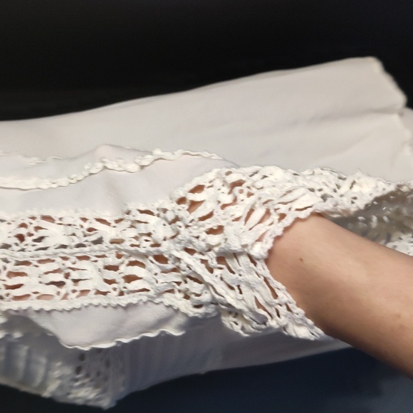 Free People Womens Blouse Size Small White Crochet Pintuck BOHO 3/4 Sleeve Top - Picture 4 of 9